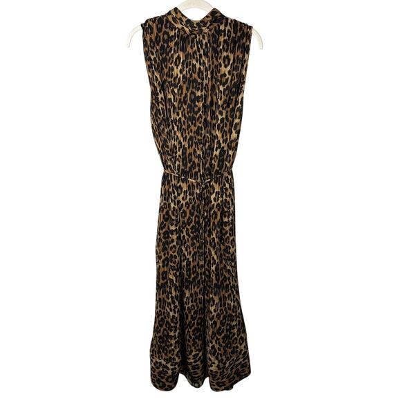 Milly Animal Print Tie Neck Pleated Maxi Dress Women's 12 - Picture 2 of 8